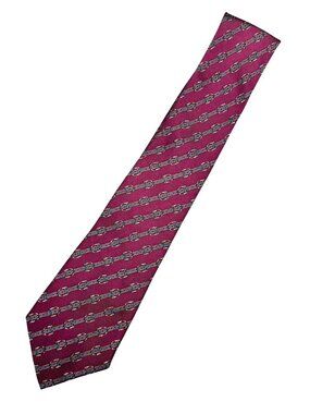 Hermes Men's 100% Silk Neck Tie Burgandy/Red with Geometric Pattern • France